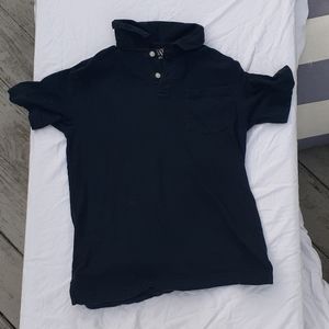 A navy blue collar shirt with a pocket.